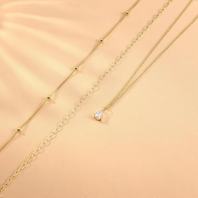 Kakonia Layered Gold Necklace for Women 14K Gold Plated Pendant Necklace Set Gold Necklace Satck Dainty Gold Chain Trendy Jewelry for Women