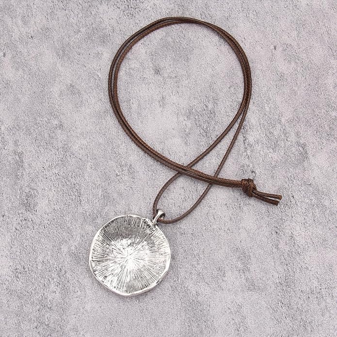Long Boho Necklaces for Women Vintage Leather Wooden Pendant Y Choker Ethnic Style Gold Circle Hippie Sweater Necklace