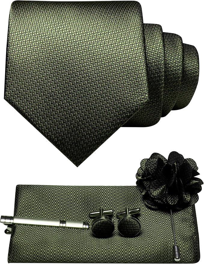 JEMYGINS Mens Tie and Lapel Pin Necktie Pocket Square Cufflinks and Tie Clip Sets for Business Casual 5PCS
