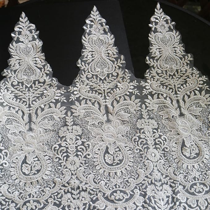 G-RUI 20.9inch*1yards Ivory White Luxury Beaded Embroidery Flower lace Appliques for Wedding Dresses Rhinestone Applique Patches Embroidery lace parches ropa