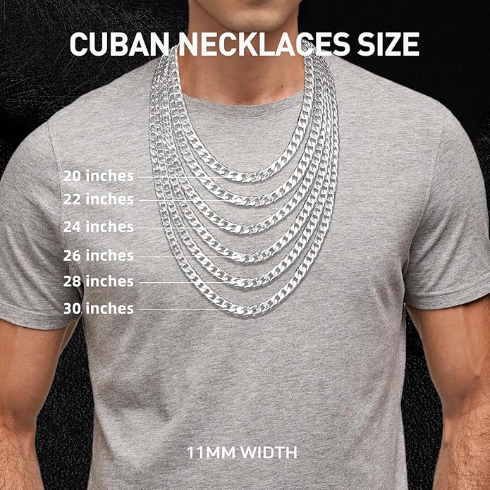 PAITAIN 11MM Cuban Link Chain for Men Silver Chains for Men, 316L Stainless Steel and 925 Sterling Silver Filled, Sliver Mens Chain, Available In 20/22/24/26/28/30 Inches, Black Silver Mens Necklaces