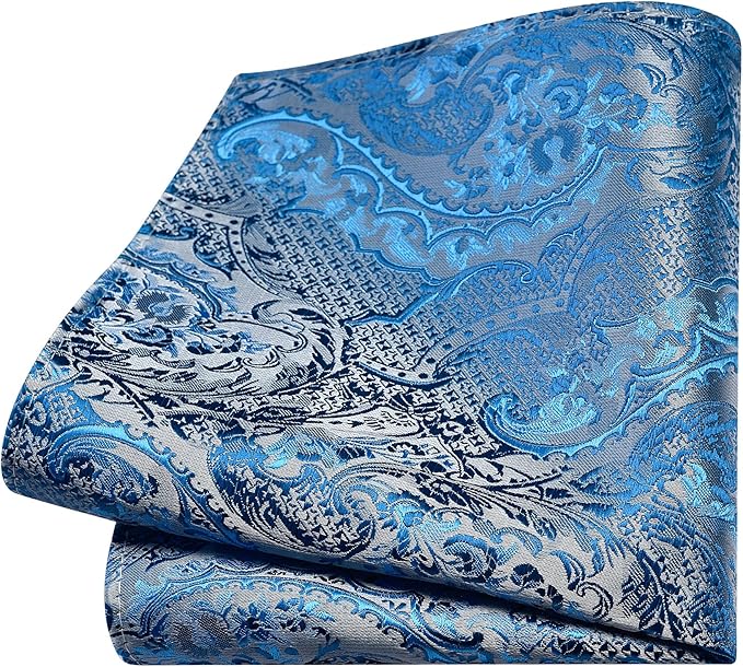 GUSLESON 8cm Paisley Tie Set for Men Necktie Lapel Pin Pocket Square Cufflinks Set for Men