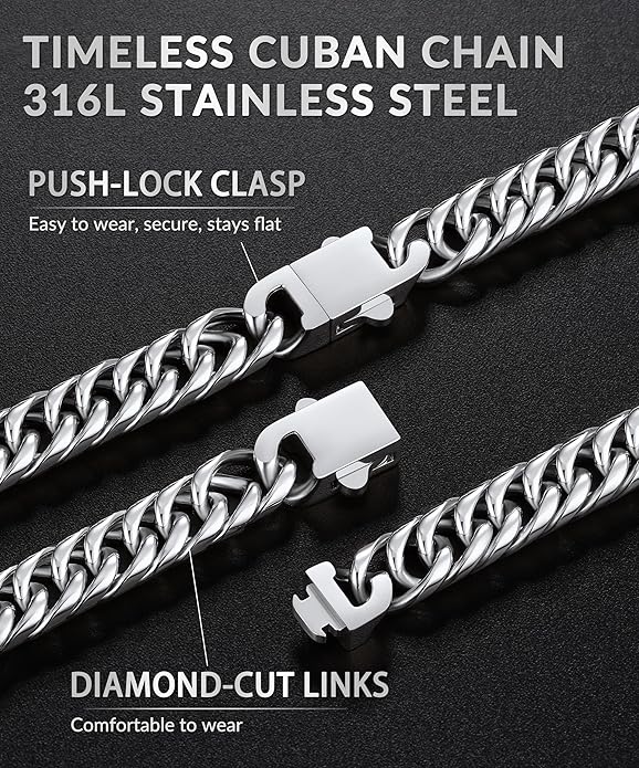 Joymoly 5MM/7MM/9MM Cuban Link Chain for Men Boys with Push-Lock Clasp, Thick 18K Gold Plated Stainless Steel Chains for Men, Cool Mens Necklace Chain 18/20/22/24/26 Inch