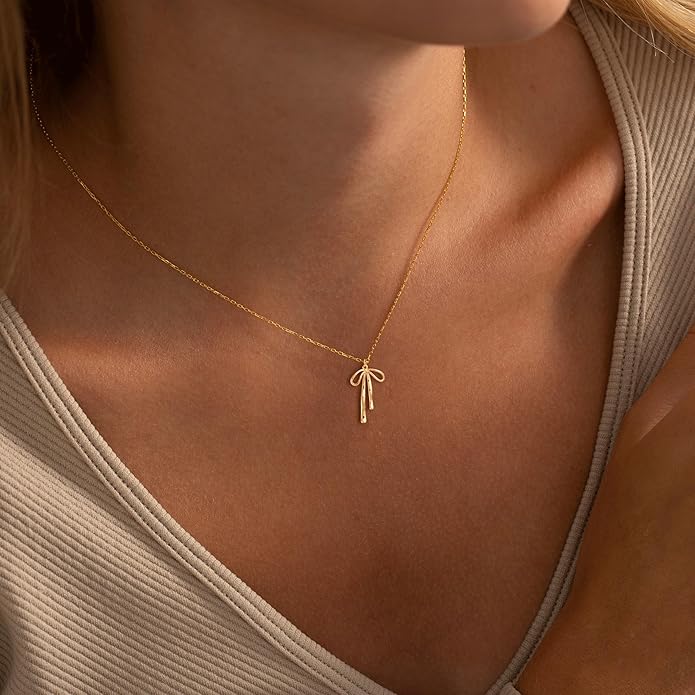 Gold Necklace for Women-14K Gold Plated Bow,Dragon,Shell, Palm Tree, Seahorse, Conch Shell,Sardines, Cowboy Boot,Bat,Bunny Pendant Beachy Jewelry for Women Gifts