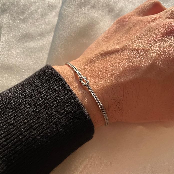 Matching Bracelets for Couples，Dainty Gold Love Knot Bracelet 14K Gold Plated Herringbone Chain Bracelet Relationship Jewelry Gifts for Best Friend