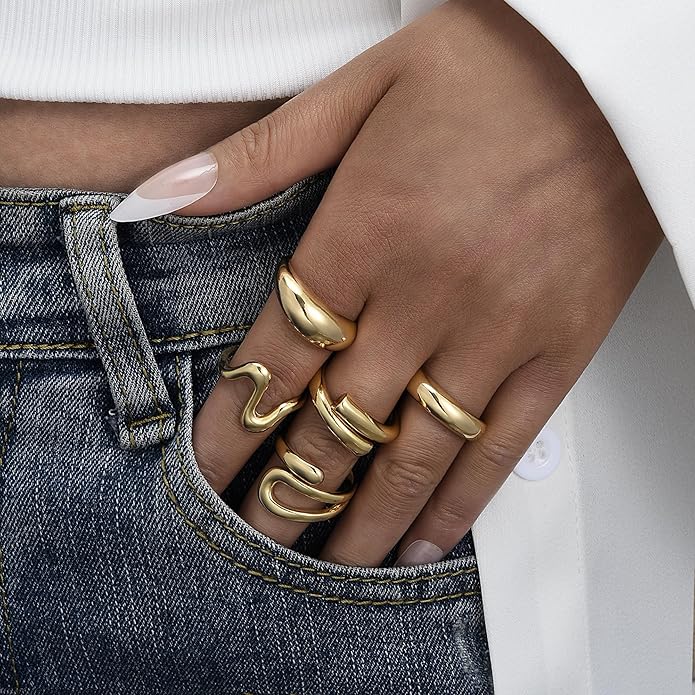 YEEZII Chunky Gold Rings for Women Non Tarnish, 18K Gold Plated Stackable Thumb Ring, Statement Women Rings Set
