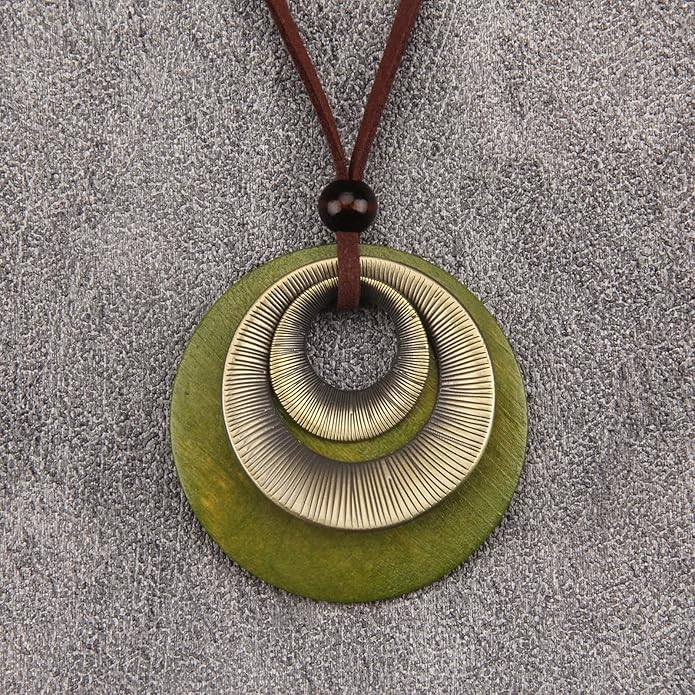 Boho Necklaces for Women Chunky Circle Necklace Layered Boho Circle Leather Choker Necklace Long Vintage Necklaces Bohemian Jewlery Gifts