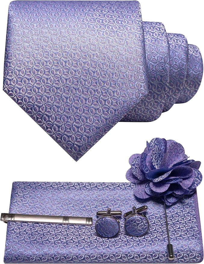 JEMYGINS Mens Tie and Lapel Pin Necktie Pocket Square Cufflinks and Tie Clip Sets for Business Casual 5PCS