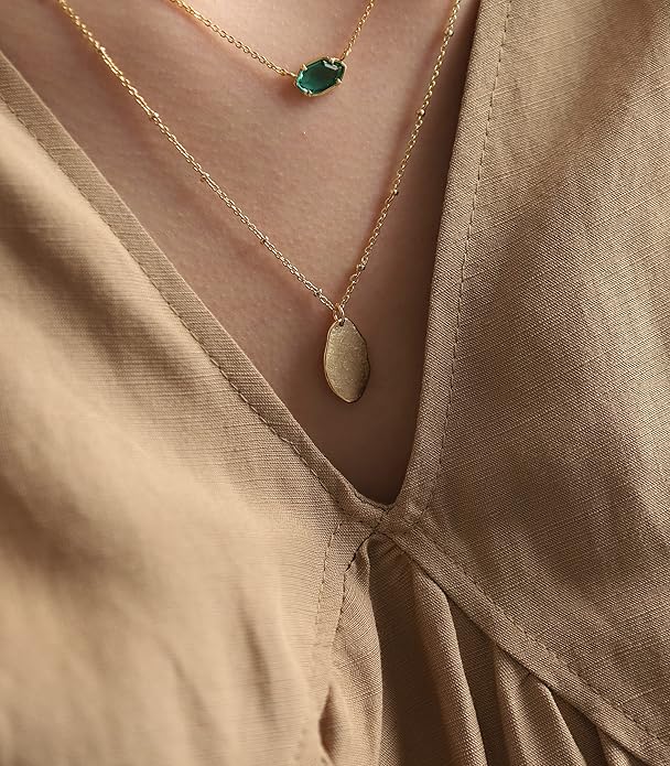 OZEL JEWELRY & GIFT Layered Gold Necklaces for Women - Crystal Colorful Delicate Cutting Pendant Necklace - 18K Gold Plated - Birthday Gifts (Made in Korea)