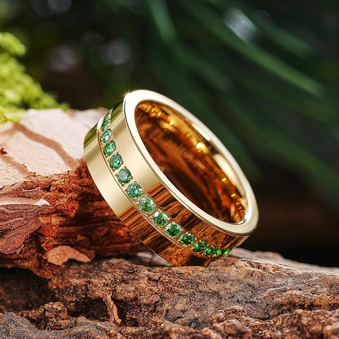 King Will Mens Tungsten Wedding Band with Cubic Zircon Inlay 7mm/8mm Flat Cut Comfort Fit Engagement Rings