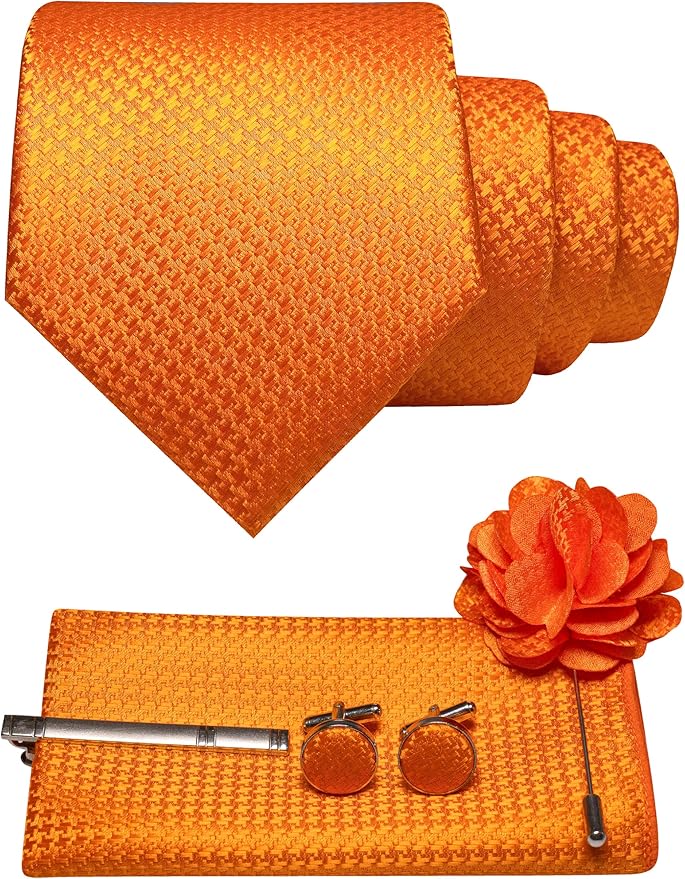 JEMYGINS Mens Tie and Pocket Square,Lapel Pin,Cufflinks,Tie Clip Sets with Gift Box 5PCS