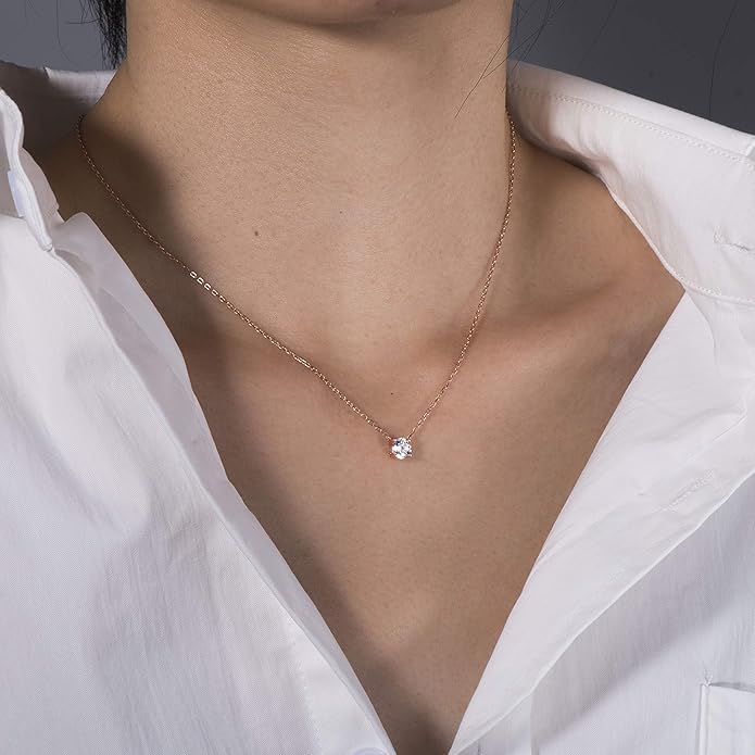 S.Leaf 18Karat Gold Plated Cubic Zirconia Necklace for Women S925 Sterling Silver 0.5/1/2cttw Dainty Crystal Cubic Zirconia Pendant Necklaces Best Friend Birthday Gifts for Women Trendy Sister Mom Wife Womens Her Friend Party