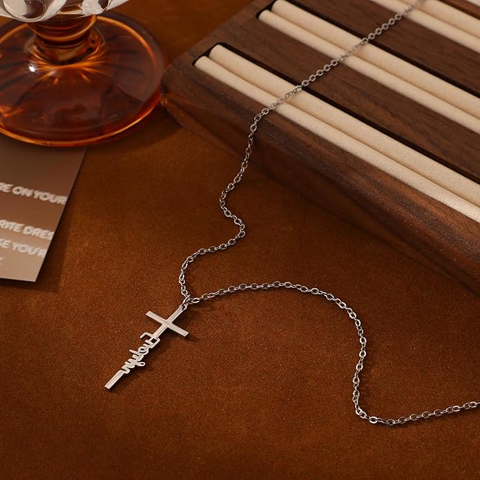 Cross Necklace for Women 14K Gold Silver Plated Dainty Small Cross Pendant Choker Simple Trendy Cute Cross Charm Chain Necklace Easter Basket Stuffers Baptism Religious Faith Jewelry Gift