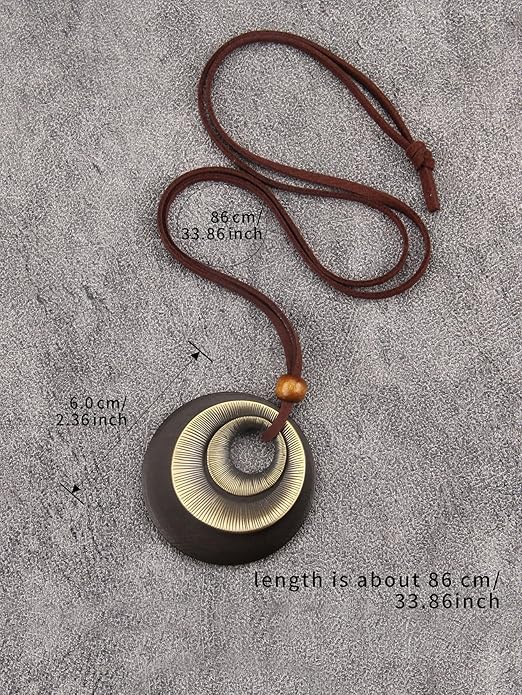 Long Boho Necklaces for Women Vintage Leather Wooden Pendant Y Choker Ethnic Style Gold Circle Hippie Sweater Necklace