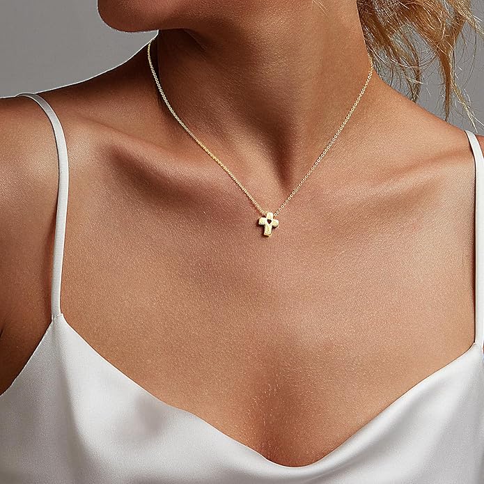 Partm Gold Cross Necklace for Women 14K Plated Dainty Pendant Cross Chain Faith Crucifix Choker Baptism Necklace for Women Trendy Religious Jewelry Hypoallergenic