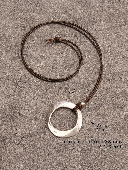 Boho Necklaces for Women Chunky Circle Necklace Layered Boho Circle Leather Choker Necklace Long Vintage Necklaces Bohemian Jewlery Gifts