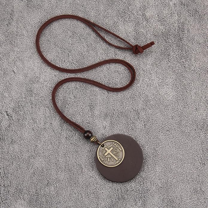 Long Boho Necklaces for Women Vintage Leather Wooden Pendant Y Choker Ethnic Style Gold Circle Hippie Sweater Necklace