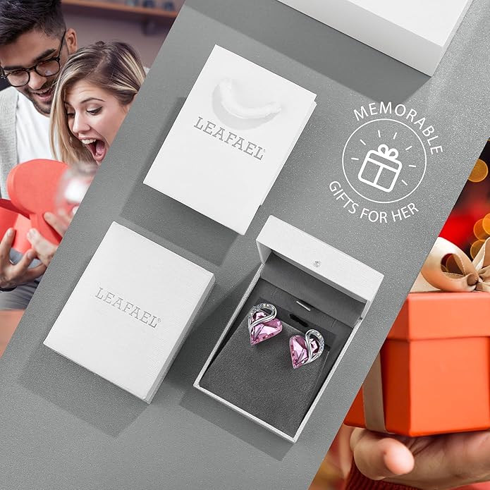Earrings for Women, Mothers Day Gift for Mom, Heart Birthstone Crystal Stud Earring, Silver Plated Birthday Jewelry