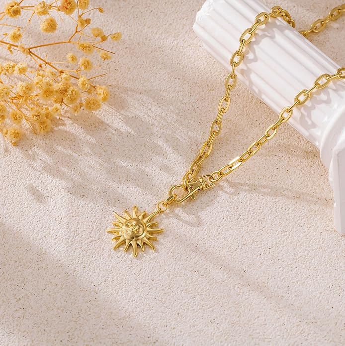 CHESKY Layered Necklaces for Women Trendy, Dainty 14k Gold Plated Pendant Necklace Layering Necklace for Women Non Tarnish Hypoallergenic Sun Gold Necklace Stack Gold Jewelry for Women Gifts