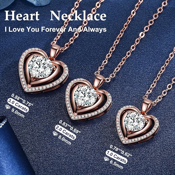 Heart Pendant Gold Necklace for Women Moissanite Lab-Created Gem I Love You Wedding Anniversary Birthday Christmas Valentine Engagements Mothers Day Jewelry for Wife Her Girlfriend Mom Daughter