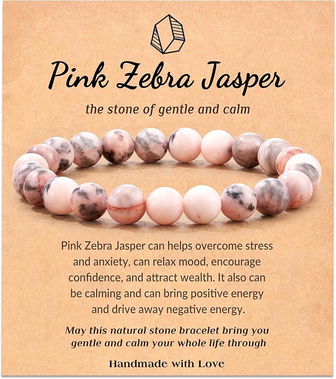 Seyaa Bracelet for Women, Pink Zebra Jasper Bracelet, Birthday Valentines Day Gift for Her Teen, Natural Crystal Stone