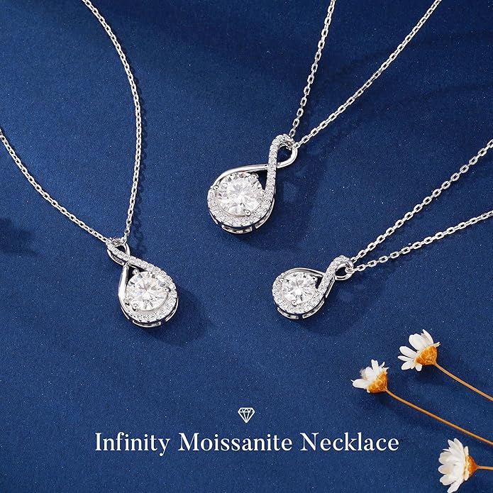 MOOSEA Infinity Moissanite Necklace for Women, 1-3 ct D Color VVS1 Clarity Moissanite 925 Sterling Silver Necklace, Anniversary Birthday Christmas Gifts for Women Wife Mom Girlfriend Grandma Friend