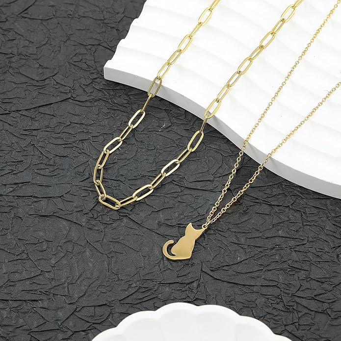 Sunflower Jewellery Layered Gold Dragon Pendant Necklace with Chain Link Choker, Gothic Fantasy Style, Double Chain Design
