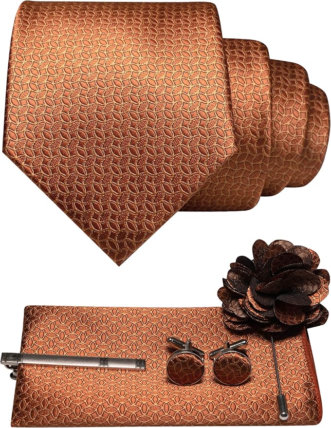 JEMYGINS Mens Tie and Pocket Square,Lapel Pin,Cufflinks,Tie Clip Sets with Gift Box 5PCS