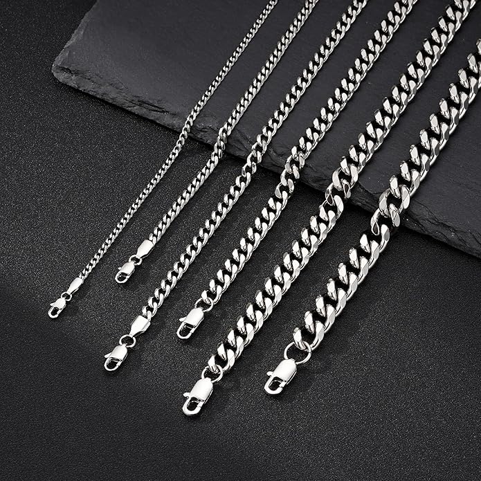 Yoosteel Mens Bracelets - Silver Chain Bracelet Stainless Steel Cuban Link Stack Bracelets Sturdy Rope Paperclip Chains Set 7.5/8.3/9 inches Trendy Jewelry for Men