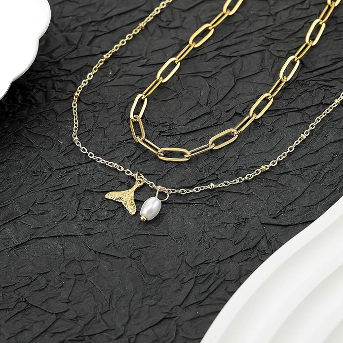 Sunflower Jewellery Layered Gold Dragon Pendant Necklace with Chain Link Choker, Gothic Fantasy Style, Double Chain Design
