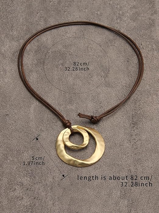 Long Boho Necklaces for Women Vintage Leather Wooden Pendant Y Choker Ethnic Style Gold Circle Hippie Sweater Necklace