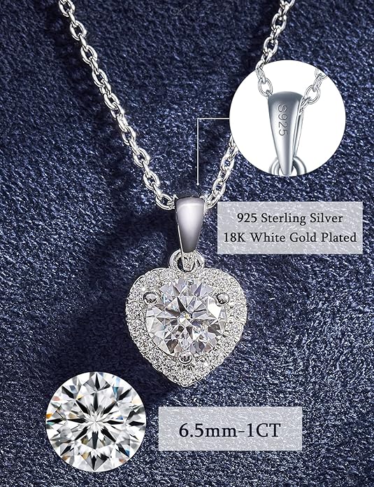 IMOLOVE Moissanite Solitaire Pendant Necklaces for Women Sterling Silver with 18K White Gold Plated 1-3 Carat D Color VVS1 Clarity Mossanite Jewelry for Women