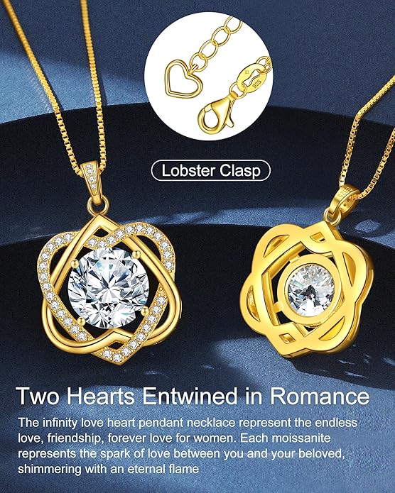 InfinityLove Heart Pendant Necklaces for Women, 2-5 Carat Moissanite Heart Necklace, Anniversary Birthday Christmas Valentine Engagements Mothers Day Jewelry for Wife Her Girlfriend Mom Daughter