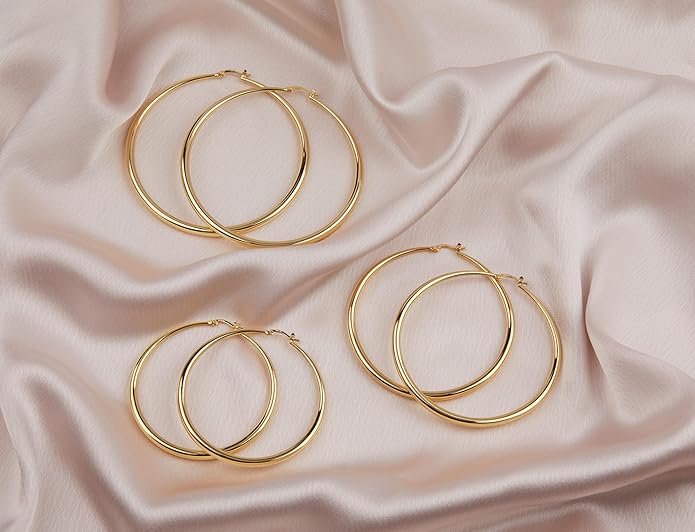 MILLA 14K Gold Hoop Earrings For Women, Silver Hoop Earrings & Rose Gold Earrings with Graduated Curvature