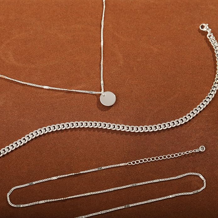Layered Silver Necklace for Women Trendy Silver Plated Dainty Stackable Necklace Set Cuban Paperclip Herringbone Link Chain Coin/Cross/diamond/Mobius Pendant Necklaces Fashion Accessories Jewelry Gift