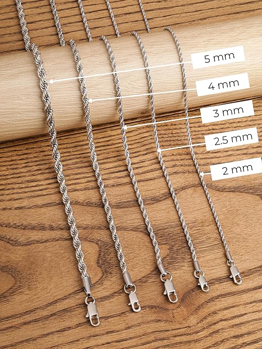 HAQUIL Stainless Steel Rope Chain Twist Chain Necklace, Jewelry Gift for Men and Women 16/18/20/22/24/26/28/30" 2/2,5/3/4/5mm