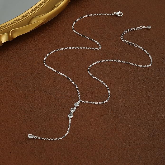 Long Gold Necklace for Women Trendy, Dainty Layered Lariat Necklace 14k Gold Plated Silver Y Shaped Beaded Chain Non Tarnish Drop Necklaces Simple Adjustable Jewelry Gift