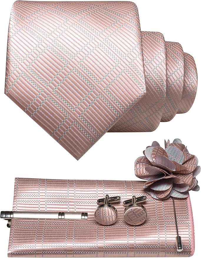 JEMYGINS Mens Tie and Lapel Pin Necktie Pocket Square Cufflinks and Tie Clip Sets for Business Casual 5PCS