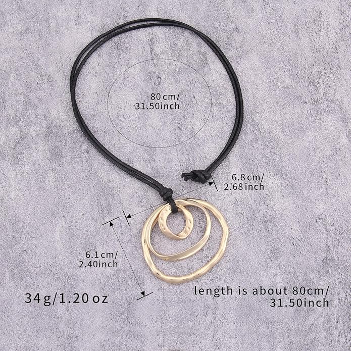 Boho Necklaces for Women Chunky Circle Necklace Layered Boho Circle Leather Choker Necklace Long Vintage Necklaces Bohemian Jewlery Gifts