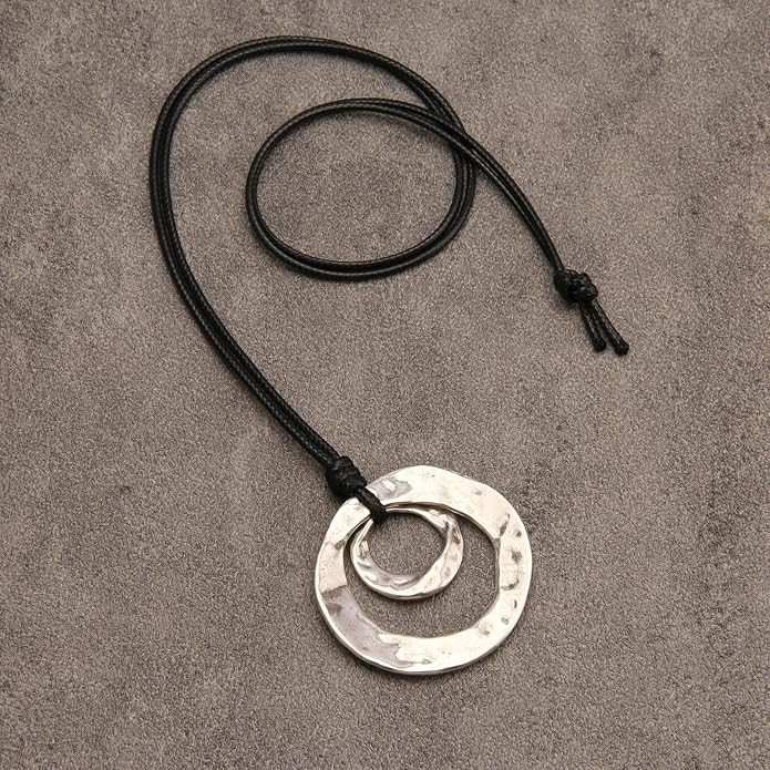 Long Boho Necklaces for Women Vintage Leather Wooden Pendant Y Choker Ethnic Style Gold Circle Hippie Sweater Necklace