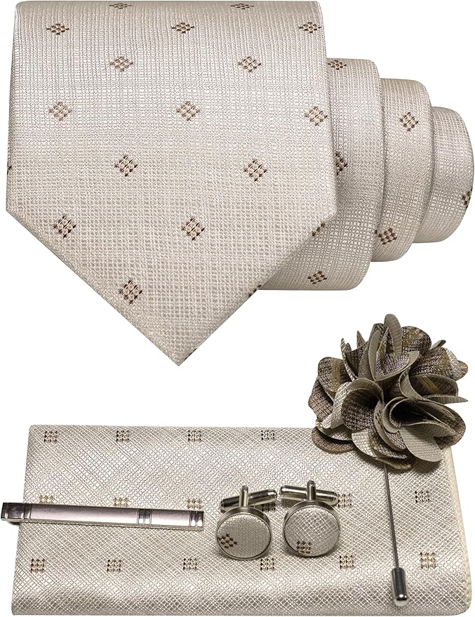 JEMYGINS Mens Tie and Lapel Pin Necktie Pocket Square Cufflinks and Tie Clip Sets for Business Casual 5PCS