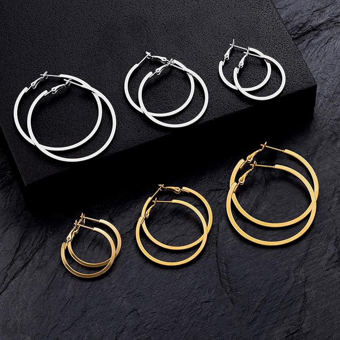 Gold Silver Plated Hoop Earrings for Women Hypoallergenic Stainless Steel Gold Hoops Earrings Lightweight Large Small Hoop Earrings Set