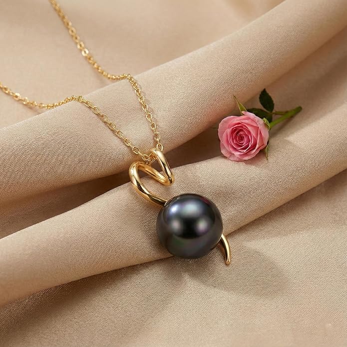 TRYNDI Real Tahitian Black Pearl Necklace Gifts for Women - Larger 11-12mm Luxury Pearl Womens Jewelry, Romantic Valentines Gift for Wife from Husband- Wedding Anniversary, Birthday, Mothers Day, Valentine Necklace for Girlfriend, Fiance & Soulmate