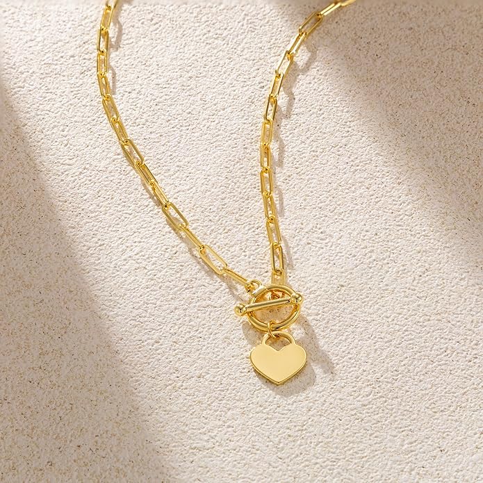 Gold Plated Necklaces for Women - Dainty Layered 14K Gold Plated Stack Paperclip Rope Cuban Toggle Link Chain Choker Necklace Set Chunky Trendy Jewelry Gift