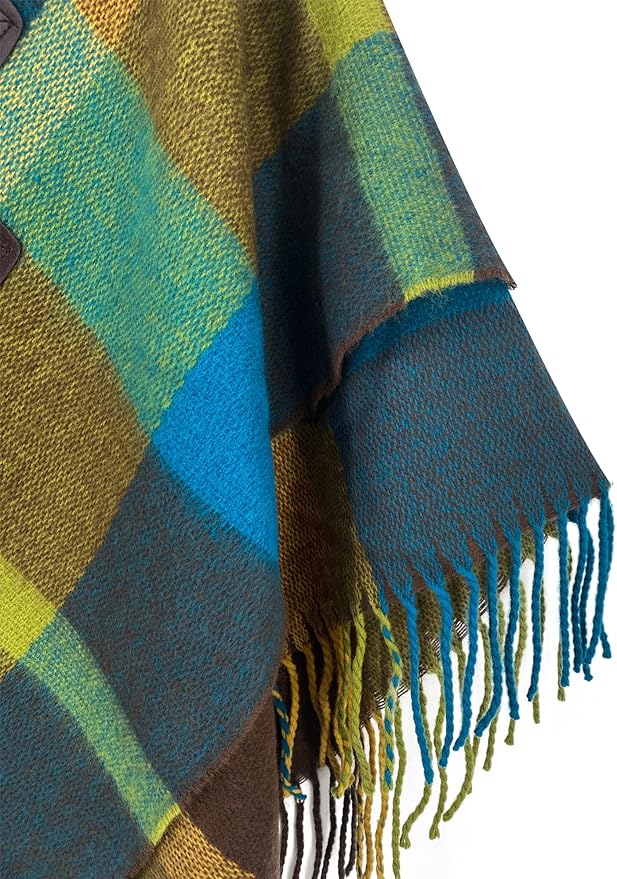 Moss Rose Women's Travel Plaid Shawl Wrap Open Front Poncho Cape for Fall Winter