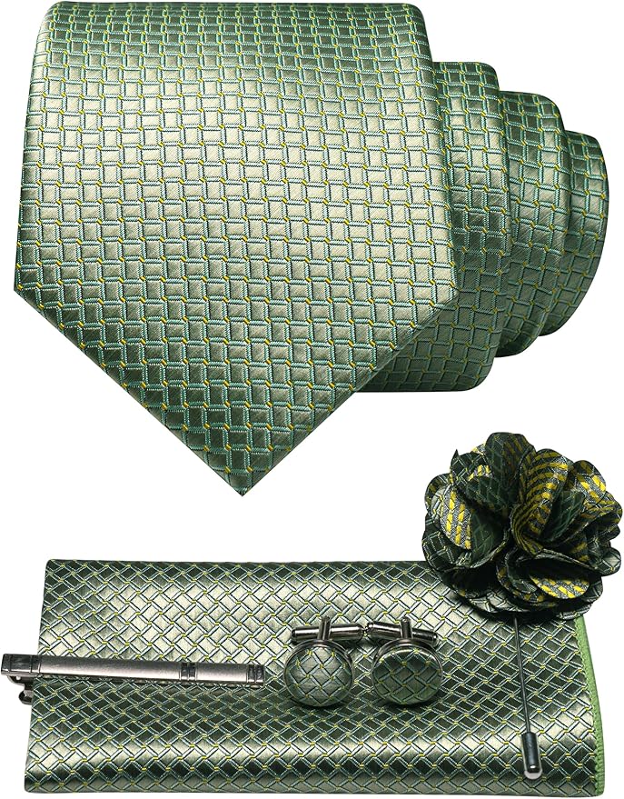 JEMYGINS Mens Tie and Lapel Pin Necktie Pocket Square Cufflinks and Tie Clip Sets for Business Casual 5PCS