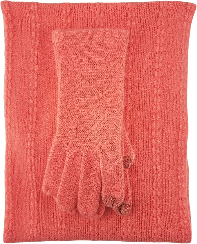 BRUCERIVER Women's Ultra Soft Knit Scarf & Glove Set Touchscreen Function Cable Design