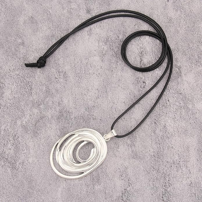 Long Boho Necklaces for Women Vintage Leather Wooden Pendant Y Choker Ethnic Style Gold Circle Hippie Sweater Necklace