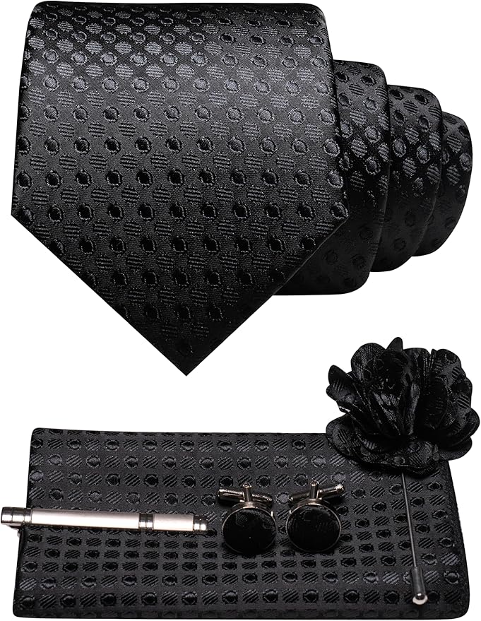 JEMYGINS Mens Tie and Lapel Pin Necktie Pocket Square Cufflinks and Tie Clip Sets for Business Casual 5PCS