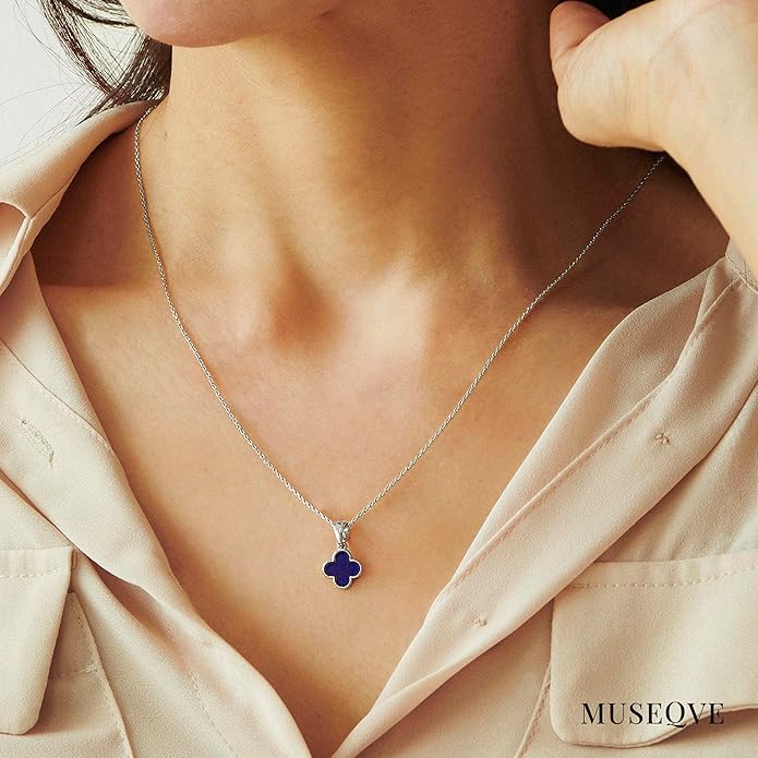 MUSEQVE Four Leaf Clover Necklace for Women Dainty Mother of Pearl White Black Onyx Pink Blue Mint Green Crystal Lucky Clover Pendant 14K Gold Plated Jewelry Gifts [CVRN]